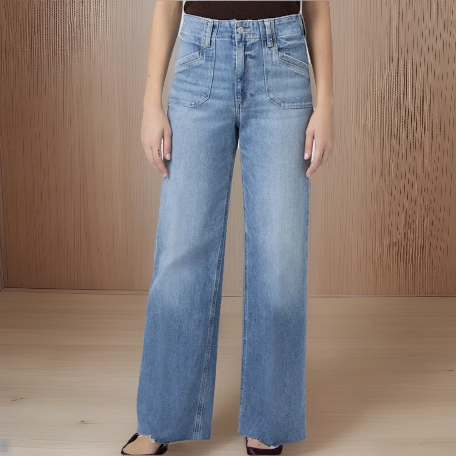 Paige Medium Light Blue Wide Leg Jeans